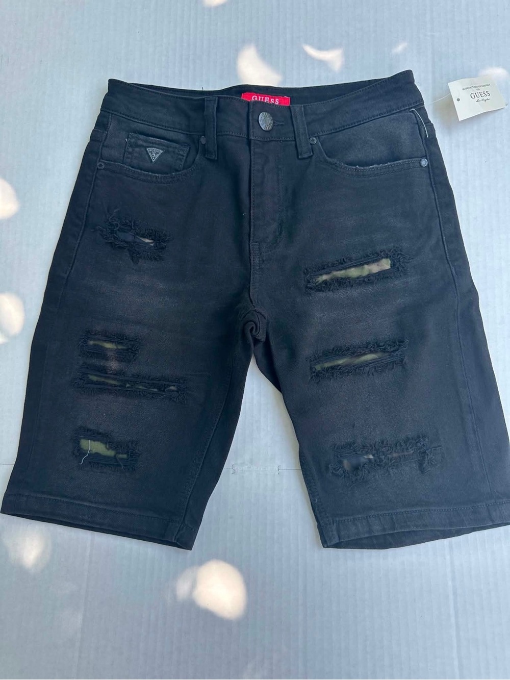 GUESS Black Distressed Denim Jean Shorts
